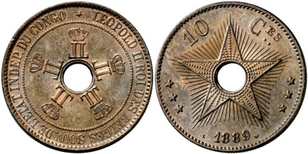 Congo Free State: 1889 10 Centime, Copper