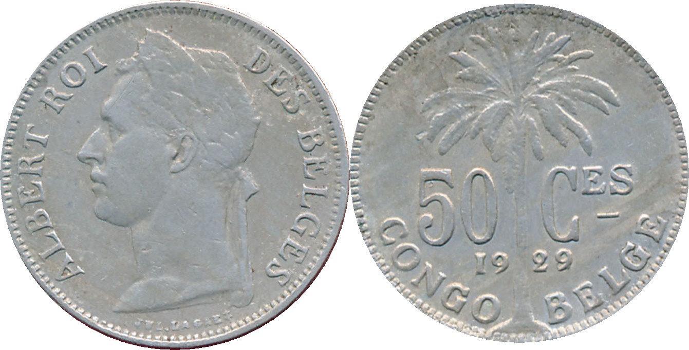 Belgian Congo: 1929 overstrike of 28, 50 Centime
