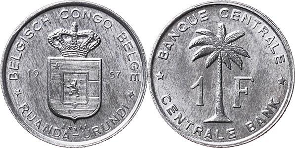 Belgian Congo: 1957 1 Franc - ESSAI, Aluminum