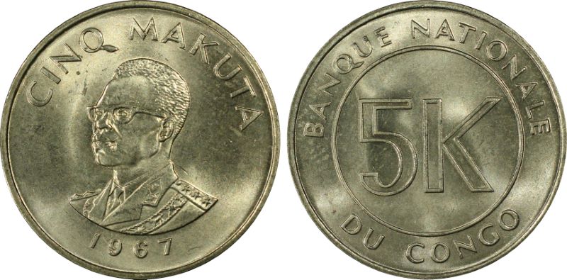 1967 Democratic Republic of Congo: 5 Makuta