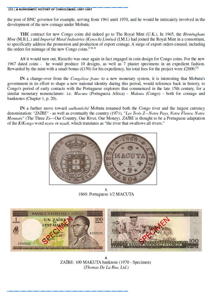 NUMISMATIC HISTORY OF THE CONGO-ZAIRE: 1887-1997, Chapters 13-16, page samples