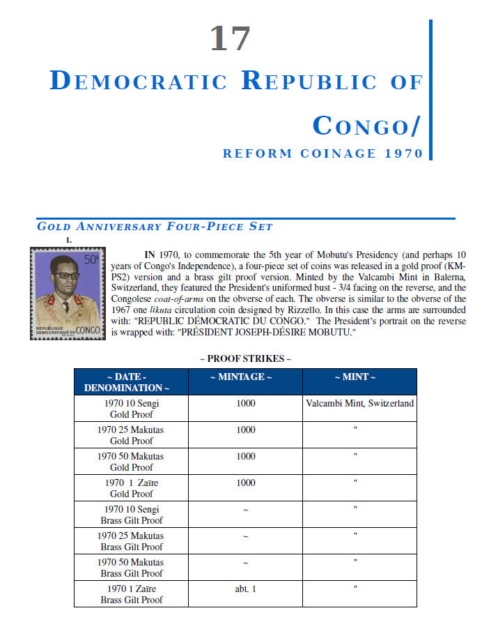 NUMISMATIC HISTORY OF THE CONGO-ZAIRE: 1887-1997, Chapters 17-20, page samples