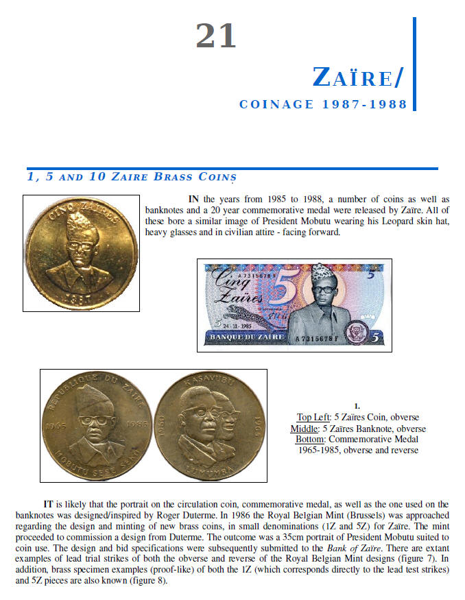 NUMISMATIC HISTORY OF THE CONGO-ZAIRE: 1887-1997, Chapters 21-24, page samples